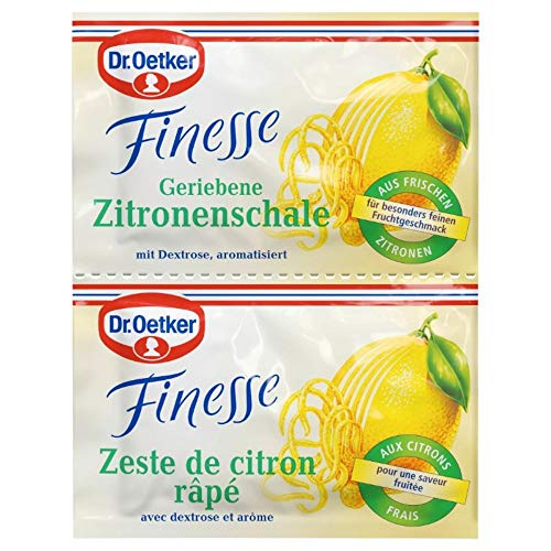 Dr. Oetker Finesse Geriebene Zitronenschale, 3er Pack, je Beutel 6 g, für besonderen Fruchtgeschmack, zum Verfeinern von Süßspeisen, Torten & Desserts, vegan von Dr. Oetker