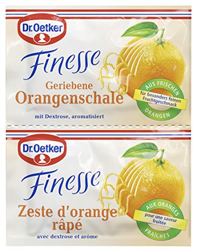 Dr. Oetker Finesse Geriebene Orangenschale, 3er Pack, je Beutel 6 g, für besonderen Fruchtgeschmack, zum Verfeinern von Süßspeisen, Torten & Desserts, vegan von Dr. Oetker