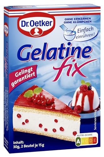 Dr. Oetker Gelatine Fix 12er Pack, 12 x 30 g, Speisegelatine ohne Quellen mit Oligofruktose, Gelier- & Bindemittel beim Kochen und Backen, für Kuchen, Desserts uvm. Dr. Oetker Gelatine Fix 12er Pack, 12 x 30 g, Speisegelatine ohne Quellen mit Oligofruktose, Gelier- & Bindemittel beim Kochen und Backen, für Kuchen, Desserts uvm. von Dr. Oetker