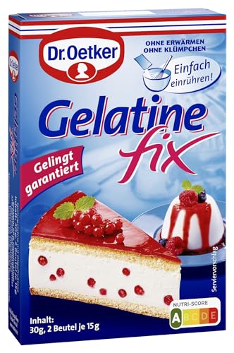 Dr. Oetker Gelatine Fix 12er Pack, 12 x 30 g, Speisegelatine ohne Quellen mit Oligofruktose, Gelier- & Bindemittel beim Kochen und Backen, für Kuchen, Desserts uvm. von Dr. Oetker