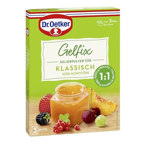 Dr. Oetker Gelfix Klassisch 1:1, 8er PAc, 8 x 60 g (3 Beutel je 20 g), Gelierpulver für klassisch süße Konfitüre, traditionelles Geliermittel, Konfitüren, Marmeladen & Gelees selber machen, vegan von Dr. Oetker