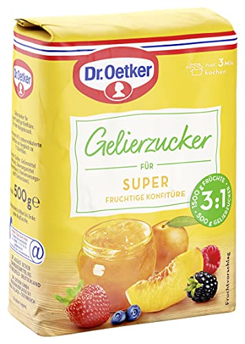 Dr. Oetker Gelierzucker Super 3:1, 500 g, fertiger Gelierzucker, zum Selbermachen von Konfitüren, Marmeladen und Gelees, für viel Fruchtigkeit & weniger Süße, vegan von Dr. Oetker