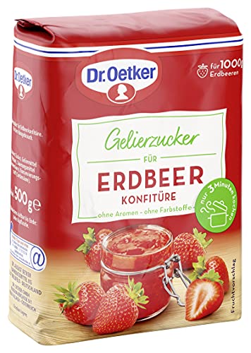 Dr. Oetker Gelierzucker für Erdbeer Konfitüre, 500 g, fertiger Gelierzucker, zum Selbermachen von Konfitüren & Gelees aus Erdbeeren, vegan von Dr. Oetker
