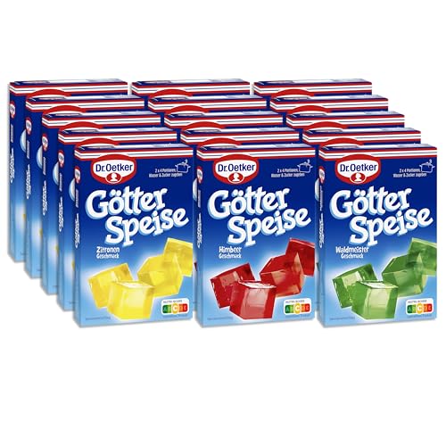 Dr. Oetker Götterspeise im 15er Probier-Set – der wackelige Dessert-Spaß in den Geschmacksrichtungen Himbeere, Zitrone und Waldmeister Dr. Oetker Götterspeise im 15er Probier-Set – der wackelige Dessert-Spaß in den Geschmacksrichtungen Himbeere, Zitrone und Waldmeister von Dr. Oetker
