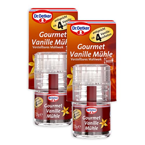 Dr. Oetker Gourmet Vanille Mühlen, 2 Stück (2 x 7,5 g) zum Verfeinern von Gebäcken, Speisen und Desserts; mit der Mühle wird Vanille im Nu gemahlen von Dr. Oetker
