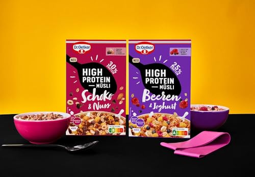Dr. Oetker High Protein Müsli Probier-Set 4er Pack, Schoko & Nuss, Beeren & Joghurt - Ballaststoffreich und Magnesiumquelle von Dr. Oetker