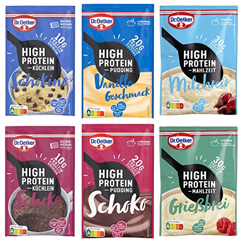 Dr. Oetker High Protein Probier-Set, 12er Pack, Kuchenmischung Küchlein Schoko & Schokino, Mahlzeit Milchreis & Grießbrei, Pudding-Pulver Schoko & Vanille-Geschmack Dr. Oetker High Protein Probier-Set, 12er Pack, Kuchenmischung Küchlein Schoko & Schokino, Mahlzeit Milchreis & Grießbrei, Pudding-Pulver Schoko & Vanille-Geschmack von Dr. Oetker