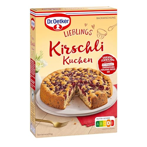 Dr. Oetker Kirschlikuchen, 8er Pack (8 x 435 g), Backmischung für Rührkuchen mit Kirschen & Schokoladenflocken, fruchtig-schokoladiger Rührkuchen, gelingsicheres Backen von Dr. Oetker