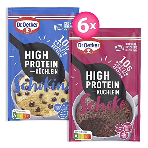 Dr. Oetker Kuchenmischung High Protein Küchlein Schoko & Schokino, 12 er Pack, Protein Snack, Tassenkuchen für die Mikrowelle, einfach zubereitet von Dr. Oetker