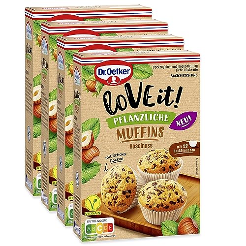 Dr. Oetker LoVE it! Pflanzliche Muffins Haselnuss 4er Pack vegane Muffin-Backmischung für leckeren Genuss mit feiner Haselnuss-Note von Dr. Oetker