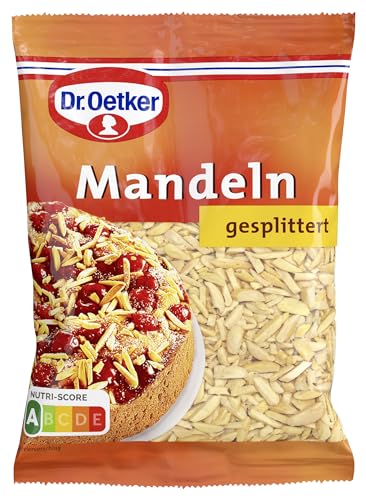 Dr. Oetker Mandeln gesplittert 5er Pack, 5 x 100 g, zerkleinerte, süße Mandeln zum Einbacken und Dekorieren von Gebäck, Torten & Desserts, verzehrfertig, vegan von Dr. Oetker
