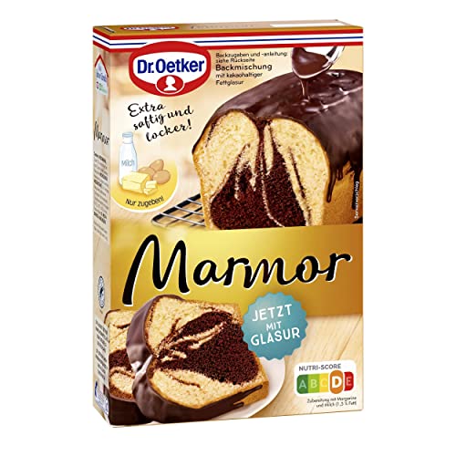 Dr. Oetker Marmor Kuchen, 8er Pack (8 x 475 g), Backmischung für Marmor-Rührkuchen, inklusive Glasur, gelingsicheres Zubereiten von hellem & dunklem Rührkuchen, mit Kakao, vegetarisch von Dr. Oetker