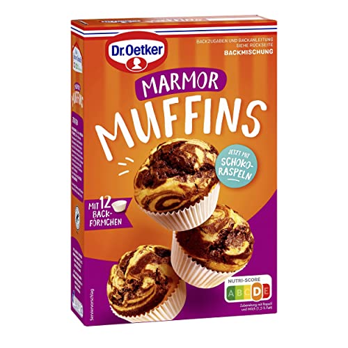 Dr. Oetker Marmor-Muffins, 8er Pack (8 x 325 g), Backmischung für hellen & dunklen Rührteig inklusive Schokoraspeln, zum Zubereiten von 12 individuell marmorierten Muffins, inkl. Papierbackförmchen von Dr. Oetker