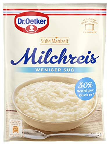 Dr. Oetker Süße Mahlzeit Milchreis weniger süß, 16er Pack (16 x 112 g), Mischung für Milchreis mit 30 % weniger Zucker. Eine einfache und schnelle Zwischenmahlzeit von Dr. Oetker