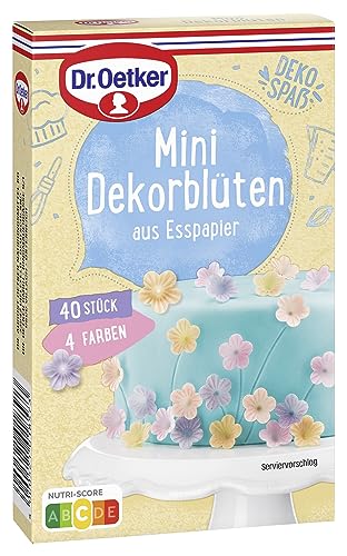 Dr. Oetker Mini Dekorblüten, 8er Pack (8 x 2.4 g), feine Blüten aus Esspapier, in vier Farben, farbenfrohe Kuchendekoration, zum Verzieren von Muffins, Cupcakes & Torten, vegan von Dr. Oetker