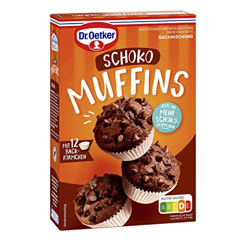 Dr. Oetker Muffins Schoko, 8er Pack (8 x 345 g), Backmischung für Rührteig mit Schokotropfen, zum Zubereiten von 12 schokoladigen Muffins, inkl. Papierbackförmchen von Dr. Oetker