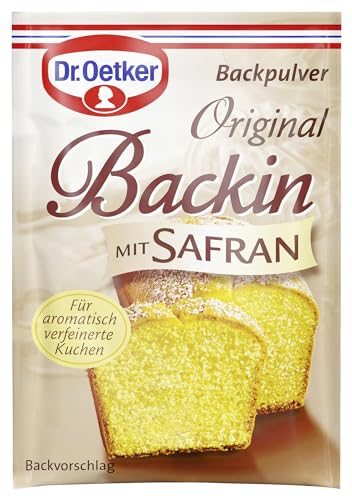 Dr. Oetker Original Backin mit Safran, 18 x 3er Pack Backpulver, je Tüte 16 g, verfeinertes Backtriebmittel zum Kochen und Backen, ideal für Kuchen, Waffeln, Pizza & Co., vegan von Dr. Oetker