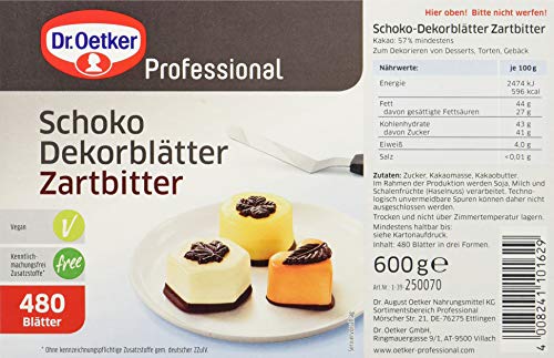 Dr. Oetker Professional Schokoladen-Dekorblätter Zartbitter, 600 g Packung (ca. 480 Stück) von Dr. Oetker