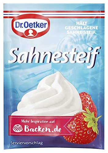 Dr. Oetker Sahnesteif, 5 x 8 g, Sahnestandmittel, Hilfsmittel zur Zubereitung von Schlagsahne, für festen Sahne-Schaum, Sahnetorten & Süßspeisen, vegan von Dr. Oetker