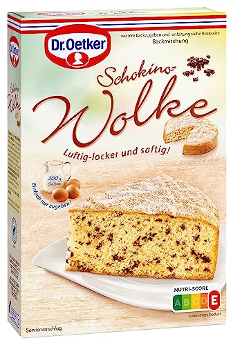 Dr. Oetker Schokino-Wolke 4er Pack, 4 x 485 g, Backmischung für besonders luftig-lockeren Rührkuchen mit Schokoladenflocken, besonders lockerer und saftiger Kuchen, mit Schokoflocken & Dekorzucker von Dr. Oetker