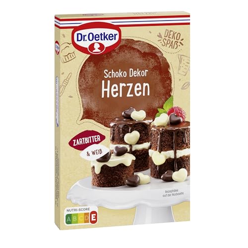 Dr. Oetker Schoko Dekor Herzen, 4 x 47 g, essbare Tortendekoration, zum Verzieren von Kuchen & Desserts, aus weißer und Zartbitter-Schokolade in Herzform Dr. Oetker Schoko Dekor Herzen, 4 x 47 g, essbare Tortendekoration, zum Verzieren von Kuchen & Desserts, aus weißer und Zartbitter-Schokolade in Herzform von Dr. Oetker