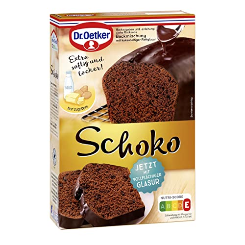 Dr. Oetker Schoko Kuchen, 8er Pack (8 x 500 g), Backmischung für Schokoladen-Rührkuchen, gelingsicherer Schokoladenkuchen, mit vollflächiger Glasur, vegetarisch von Dr. Oetker
