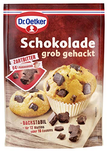 Dr. Oetker Schokolade grob gehackt, 100 g, zerkleinerte Stücke aus Zartbitterschokolade, zum Einbacken / Verfeinern von Muffins, Keksen & Co., backstabil, vegan Dr. Oetker Schokolade grob gehackt, 100 g, zerkleinerte Stücke aus Zartbitterschokolade, zum Einbacken / Verfeinern von Muffins, Keksen & Co., backstabil, vegan von Dr. Oetker