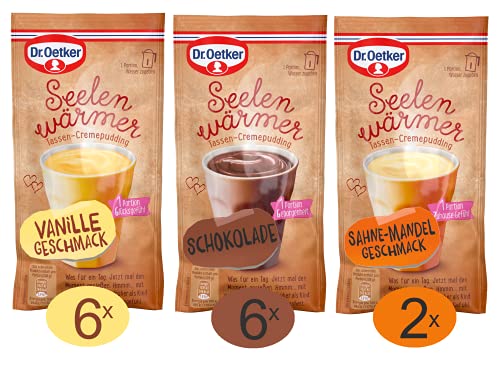 Dr. Oetker Seelenwärmer – 14er Pack Creme-Tassenpudding in den leckeren Geschmacksrichtungen Schokolade, Vanille Geschmack und Sahne-Mandel Geschmack von Dr. Oetker