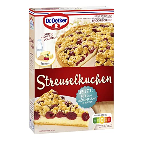 Dr. Oetker Streusel Kuchen, 8er Pack (8 x 512 g), Backmischung für Streuselkuchen mit Kirschen & Puddingcreme, gelingsichere Zubereitung, vegetarisch von Dr. Oetker