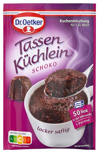 Dr. Oetker Tassenküchlein Schoko, 12er Pack, 12 x 55 g, Kuchenmischung für ein Schoko-Küchlein in der Tasse, Tassenkuchen für die Mikrowelle, einfach zubereitet, vegetarisch von Dr. Oetker