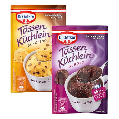 Dr. Oetker Tassenküchlein Schoko & Schokino 16er Pack, Kuchenmischung für ein Küchlein in der Tasse, Tassenkuchen für die Mikrowelle, einfach zubereitet, vegetarisch von Dr. Oetker