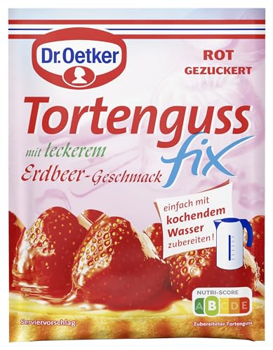 Dr. Oetker Tortenguss fix Erdbeer-Geschmack 20er Pack, 20 x 50 g, festigender Guss mit Aroma für Obstkuchen & Torten, mit Erdbeer-Geschmack, für schnelles und einfaches Anrühren von Dr. Oetker