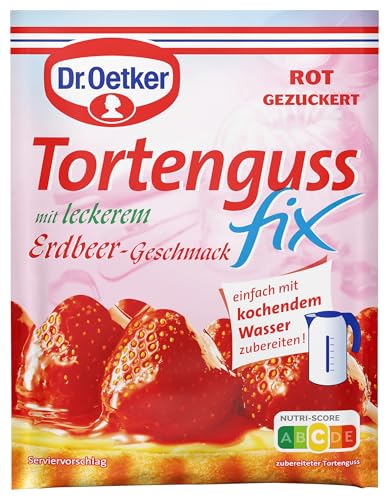 Dr. Oetker Tortenguss fix Erdbeer-Geschmack 20er Pack, 20 x 50 g, festigender Guss mit Aroma für Obstkuchen & Torten, mit Erdbeer-Geschmack, für schnelles und einfaches Anrühren von Dr. Oetker