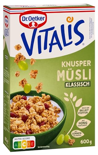 Dr. Oetker Vitalis Knuspermüsli klassisch, Knuspriges Frühstücksmüsli mit Rosinen, 7er Packung (7 x 600g) von Dr. Oetker