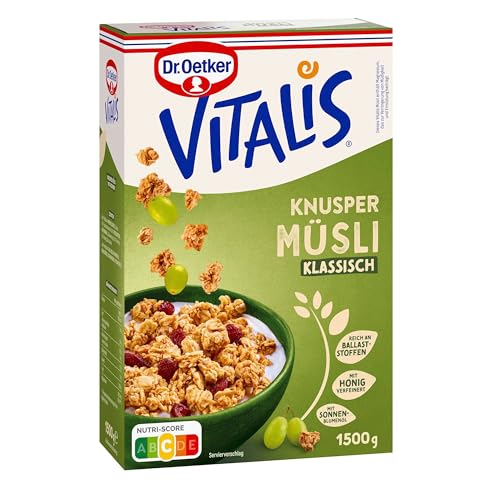 Dr. Oetker Vitalis Knuspermüsli klassisch: Großpackung knuspriges Frühstücksmüsli mit Rosinen, 2er Packung, (2 x 1,5kg) von Dr. Oetker
