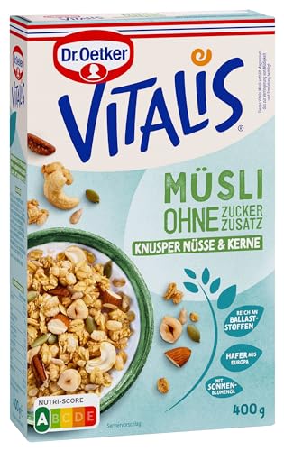 Dr. Oetker Vitalis Müsli ohne Zuckerzusatz Knusper Nüsse & Kerne 4er Pack Knusper Müsli Nüsse & Kerne aus Granola kombiniert mit verschiedenen Nüssen und Kernen (4 x 400g) von Dr. Oetker