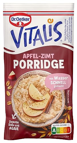 Dr. Oetker Vitalis Porridge Apfel-Zimt 15er Pack, 15 x 58 g, Mischung für Haferbrei mit Zimt-Note, schnell & einfach zubereitet, dezente Süße aus Agave, Idee fürs Frühstück von Dr. Oetker