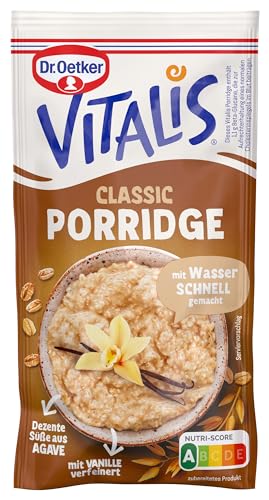 Dr. Oetker Vitalis Porridge Classic, 10 x 58 g, Mischung für Haferbrei mit Bourbon-Vanille, schnell & einfach zubereitet, dezente Süße aus Agave, Idee fürs Frühstück von Dr. Oetker