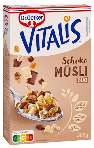 Dr. Oetker Vitalis Schoko Duo, Frühstücksmüsli mit Vollmilch- und weißer Schokolade, 7er Packung (7 x 500g) von Dr. Oetker