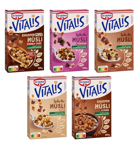 Dr. Oetker Vitalis Schokomüsli Set, Schoko, Schoko Duo, Feinherb, Knusper Schoko, Knusper Plus Double Chocolate von Dr. Oetker