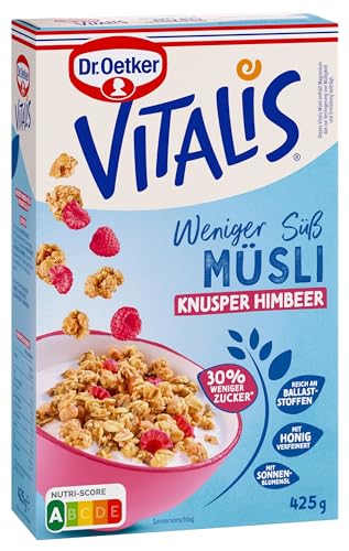 Dr. Oetker Vitalis Weniger Süß Knusper Himbeere, Knuspermüsli mit leckeren Himbeeren, 7er Packung (7 x 425g) von Dr. Oetker