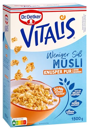 Dr. Oetker Vitalis Weniger Süß mit 30% weniger Zucker Knusper Pur Knuspermüsli, 4er Pack (4 x 1.5 kg) von Dr. Oetker