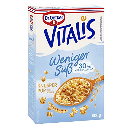 Dr. Oetker Vitalis Weniger süß Knusper Pur, Knuspermüsli mit 30% weniger Zucker, 5er Pack (5 x 600 g) von Dr. Oetker