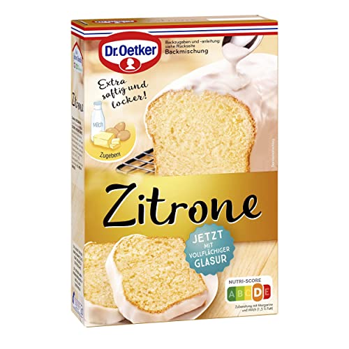 Dr. Oetker Zitronen Kuchen, 4er Pack (4 x 525 g), Backmischung für Zitronen-Rührkuchen, gelingsicheres Zubereiten von Zitronenkuchen, mit Zuckerglasur, vegetarisch von Dr. Oetker