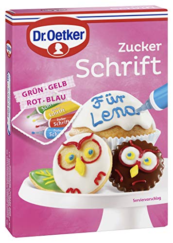 Dr. Oetker Zuckerschrift 4 Farben, 17 x 4 x 25 g Tube, bunte Schrift aus Zucker-Dekor-Creme, zum Dekorieren und Beschriften von Torten, Kuchen & Cupcakes, individuelle Kuchendeko von Dr. Oetker