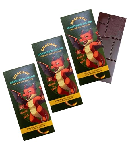 Drach-Oc Vegan Schokolade – Honeydew Melon, 100% Pflanzlich, Nachhaltig & Fair Trade, Farm-to-Bar, Dragon Manga Sammelobjekt (120g, 3 Schokoladentafeln) von Drach-oc