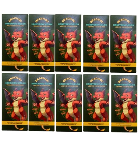 Drach-Oc Vegan Schokolade – Honeydew Melon, 100% Pflanzlich, Nachhaltig & Fair Trade, Farm-to-Bar, Dragon Manga Sammelobjekt (400g, 10 Schokoladentafeln) von Drach-oc