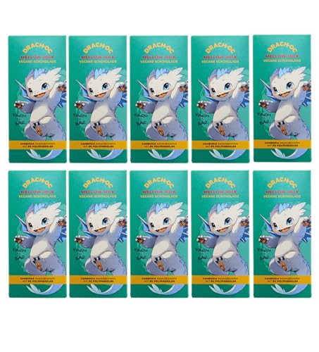 Drach-Oc Vegan Schokolade – Mellow Milk, 100% Pflanzlich, Nachhaltig & Fair Trade, Farm-to-Bar, Dragon Manga Sammelobjekt (400g, 10 Schokoladentafeln) von Drach-oc