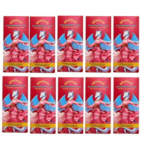 Drach-Oc Vegan Schokolade – Strawberry Yuzu, 100% Pflanzlich, Nachhaltig & Fair Trade, Farm-to-Bar, Dragon Manga Sammelobjekt (400g, 10 Schokoladentafeln) von Drach-oc
