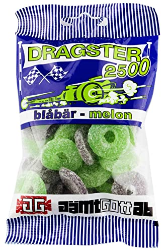 3 x 50 g Dragster 2500 Heidelbeeren-/Melonen-Salzbonbontüten von Dragster - Traditional Swedish Candy